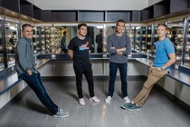 Dan Pfeiffer, Jon Lovett, Jon Favreau, and Tommy Vietor pose for a portrait