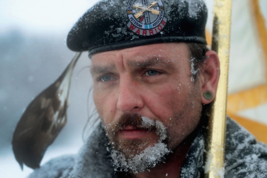 Martan Mendenhall, an Army veteran and Blackfoot Indian, joined other military veterans in a march to in support of the "water protectors" at the Oceti Sakowin Camp on December 5, 2016.