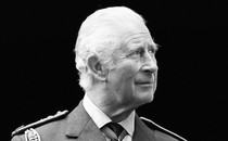 A black-and-white photo of King Charles III