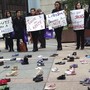 Advocates for victims of domestic abuse protest in downtown Chicago in 2015. 