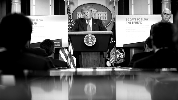 President Donald Trump at a press briefing.
