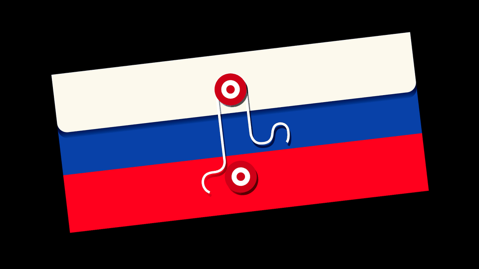 A manila envelope in the colors of the Russian flag.
