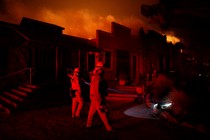 The wind-driven Kincade Fire burns near the town of Healdsburg, California.