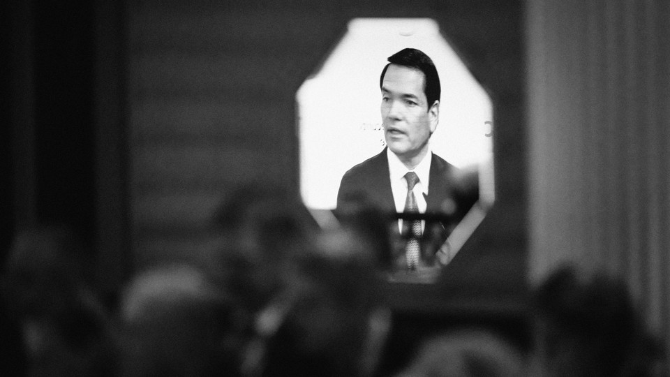 image of Marco Rubio on an octagonal mirror at the Munich Security Conference