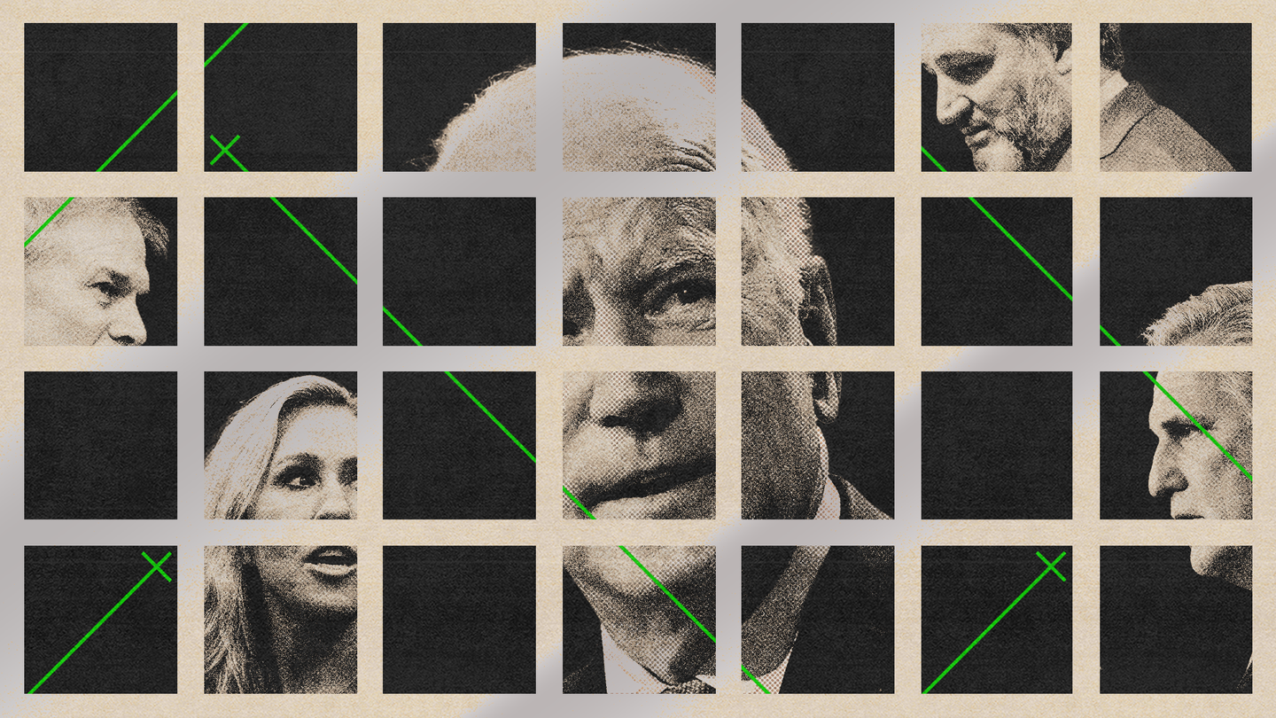 A collage featuring Joe Biden and four Republican politicians
