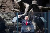 U.S. President Donald Trump gives a public speech in front of the Warsaw Uprising Monument at Krasinski Square, in Warsaw, Poland July 6, 2017.