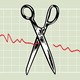 Clip art scissors cut through a red line graph