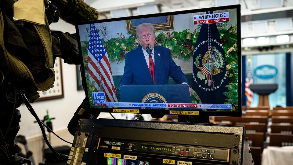 Donald Trump delivers a live address from the White House.