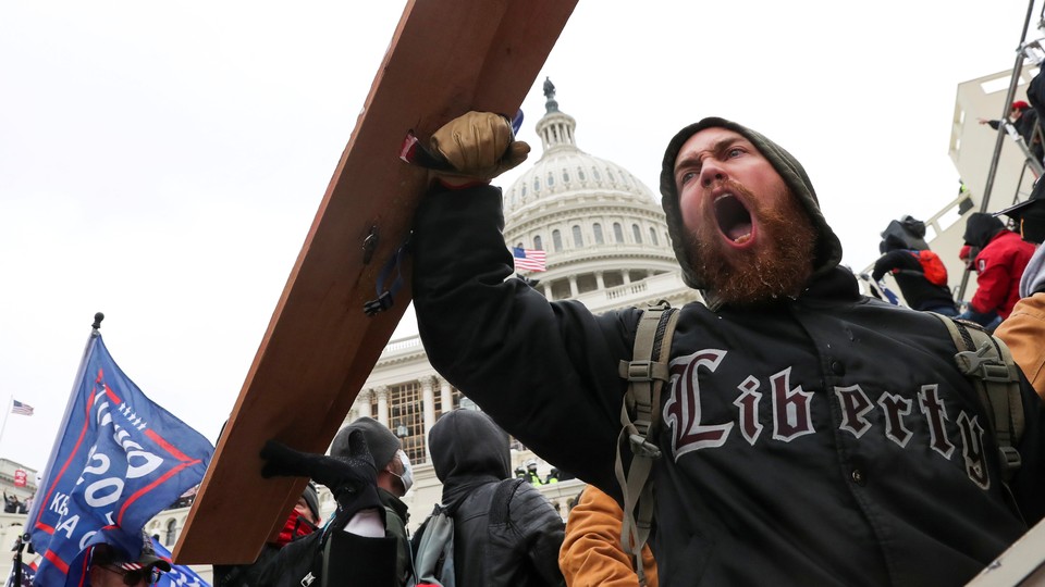 A pro-Trump supporter at the Capitol riot on January 6