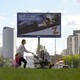A woman pushing a stroller in Moscow
