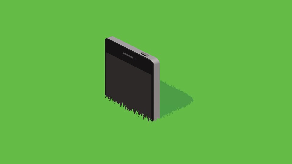 illustration of smartphone as tombstone sticking out of grass