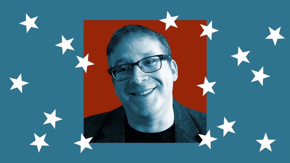 Photo of guest Gary Marcus against a blue background and white stars