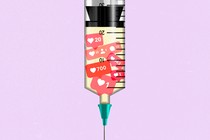 A syringe full of Instagram like-count icons.