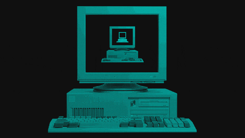An animation of an endless tunnel of computers