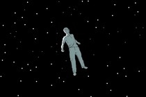 An illustration of a man floating