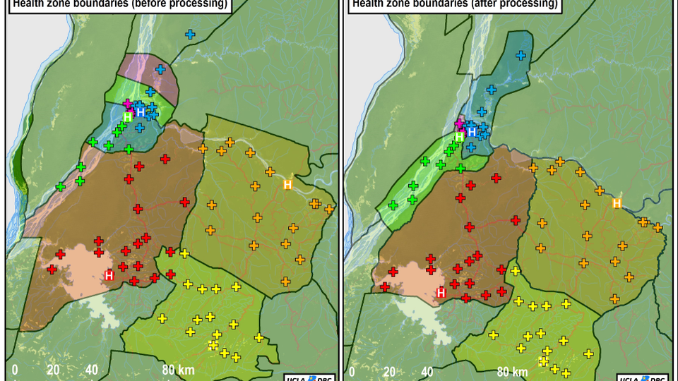 Old (left) and new (right) maps of the Ebola outbreak zone.