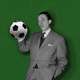 Illustration of Albert Camus holding a soccer ball