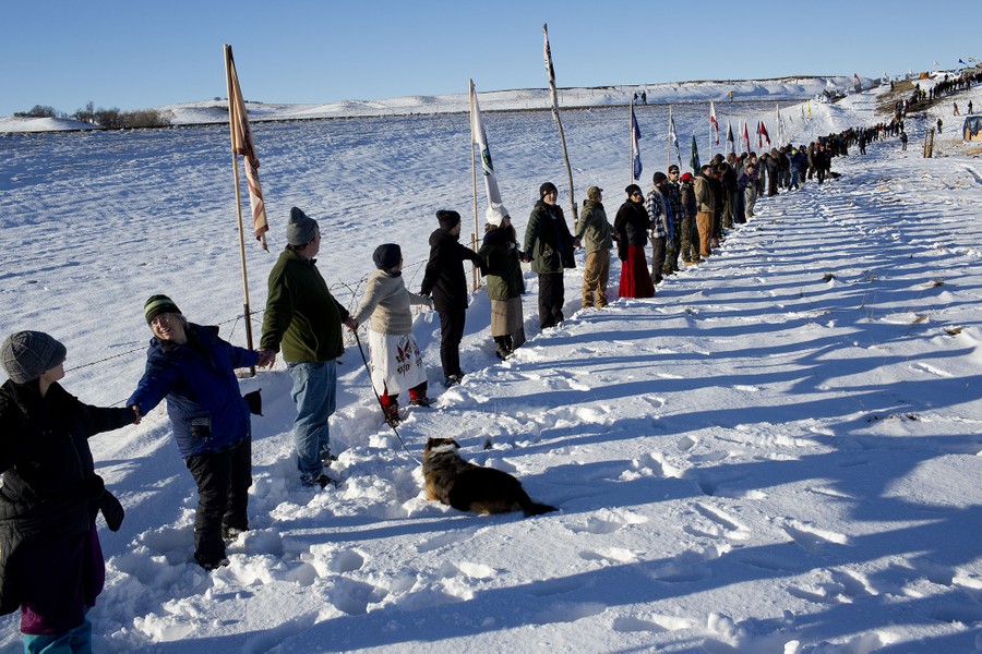 One day before a government order to leave the area, the United States Army Corps of Engineers announced that a permit to build a pipeline under the Missouri River just outside of the Lakota Sioux reservation of Standing Rock, North Dakota, was denied. The self-described "water protectors" celebrated the news on December 4, 2016.