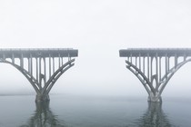 An unconnected bridge over water