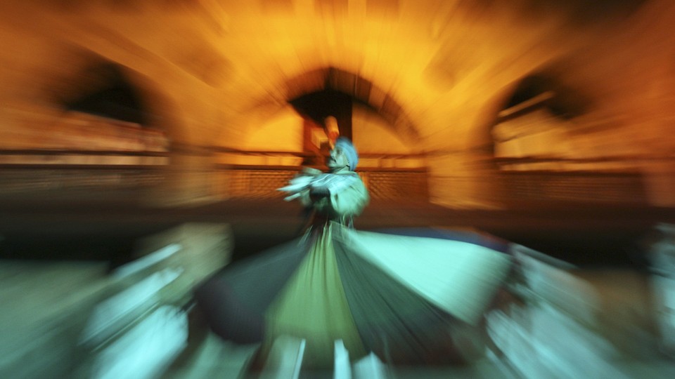 Whirling dervishes perform an Egyptian Sufi dance in Cairo.