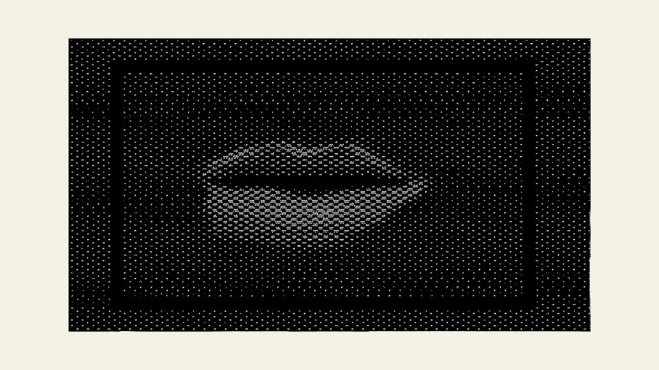 pixelated lips in a beige border