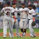 The Cleveland Indians celebrate their victory over the Chicago White Sox