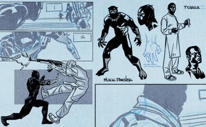 Early concept drawings of the Black Panther comic