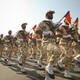 Members of Iran’s Islamic Revolutionary Guard Corps march during a commemoration of the Iran-Iraq War in 2011.