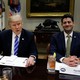 Mitch McConnell, Donald Trump, and Paul Ryan sit at dinner together.