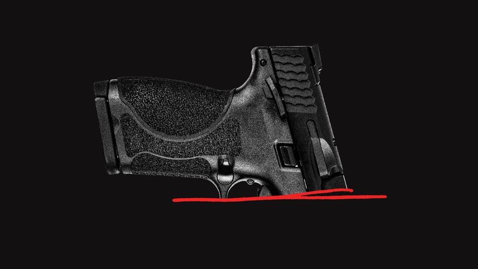 An illustration of a handgun being concealed behind a red line.