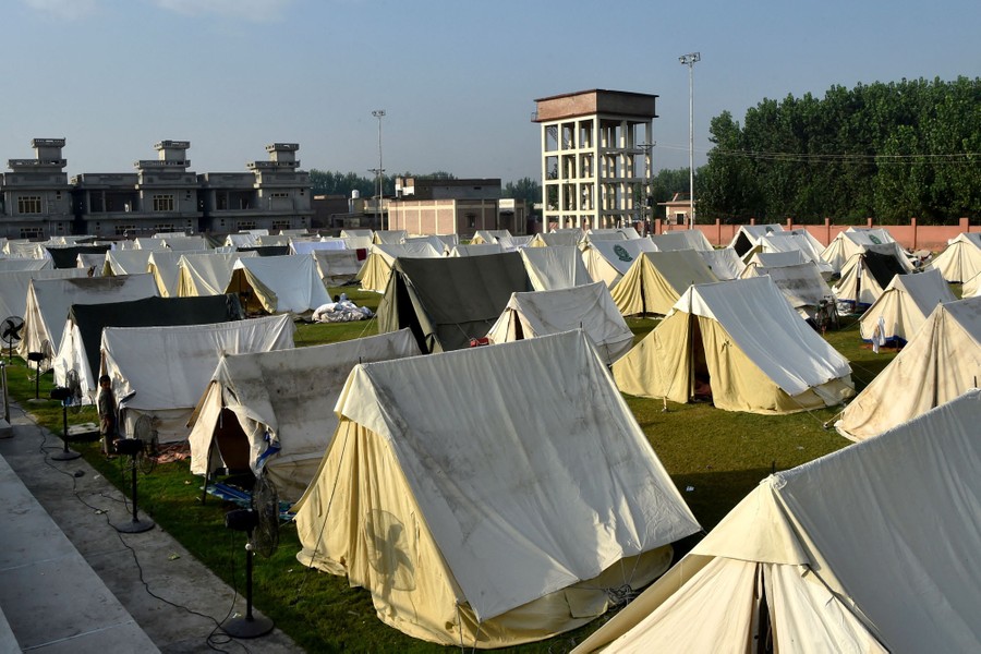 Rows of tents set up on a field