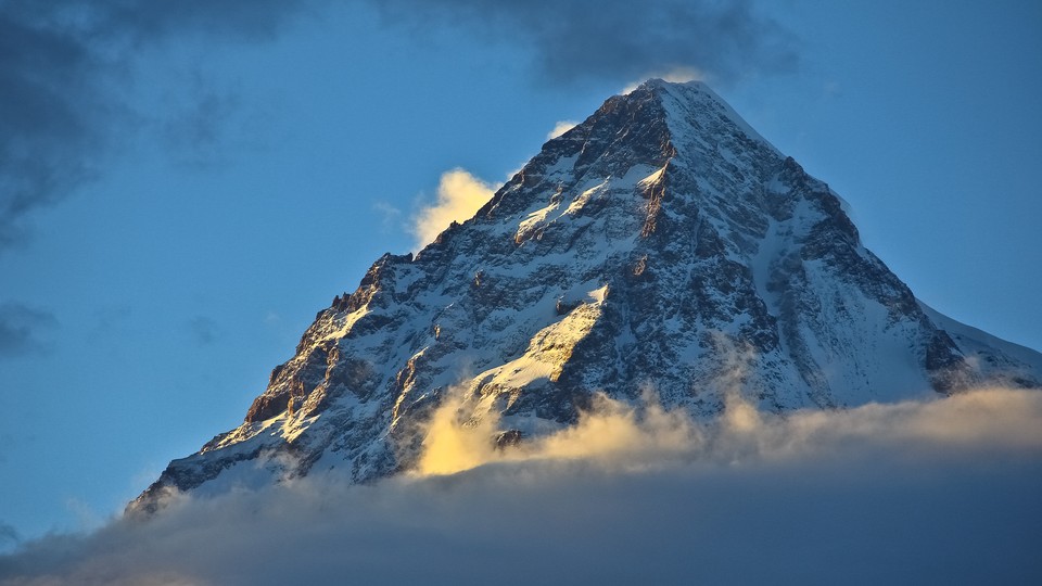 The rocky peak of K2 in the sunlight