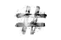 Illustration of Elon Musk's face beneath a hashtag