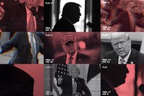 A grid of TV screenshots of Donald Trump
