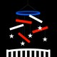 An illustration of a mobile made of stars and stripes, hanging over a baby's crib