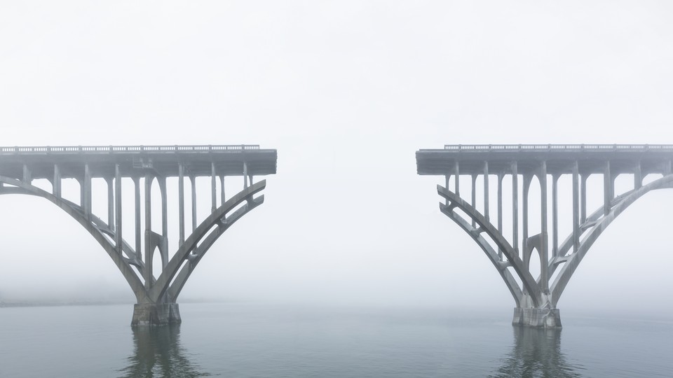 An unconnected bridge over water