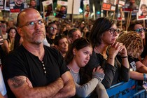 Demonstrators gather outside the Tel Aviv Museum of Art.