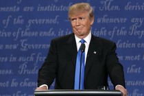Republican U.S. presidential nominee Donald Trump reacts during the first debate with Democratic U.S. presidential nominee Hillary Clinton at Hofstra University in Hempstead, New York, U.S., September 26, 2016. 