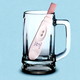 photo illustration of an empty beer glass and a positive pregnancy test