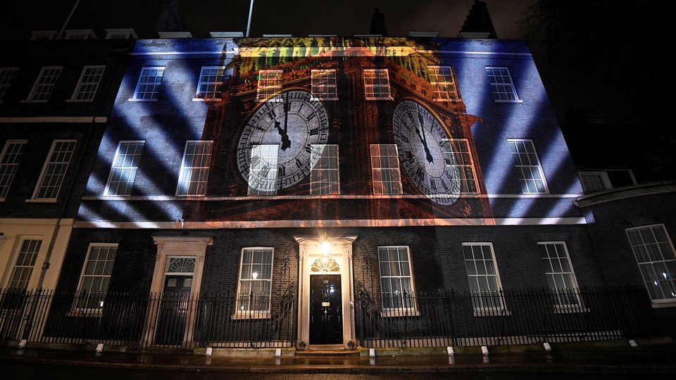 A image of Big Ben is illuminated at 10 Downing Street.