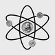 An illustration of an atom with dimes, nickels, and pennies as electrons, and a quarter as a nucleus