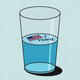 A glass filled halfway with blue liquid. An "I Voted" sticker floats at the top.