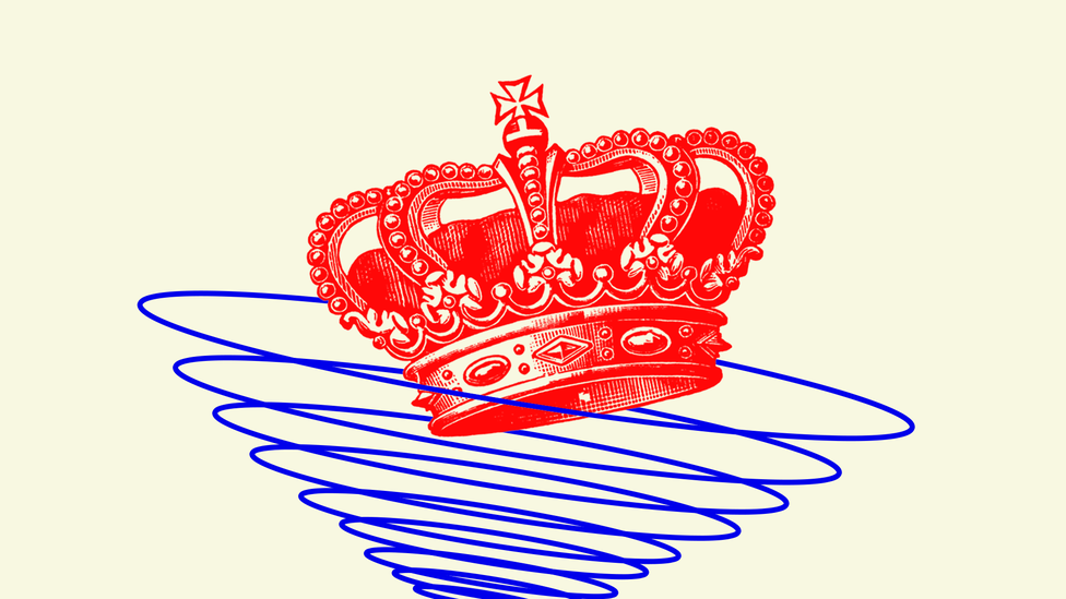 An illustration of a crown entering a spiral.