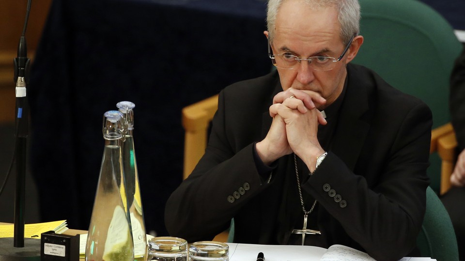 The Archbishop of Canterbury Justin Welby listens to debate at the General Synod in London on February 13, 2017.