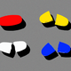 Illustration of colored pills split in pieces.