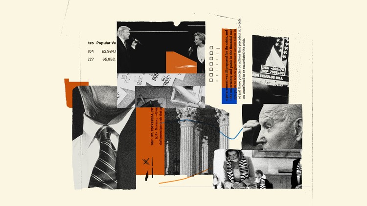 Collage with images of the Hillary-Trump debate, Joe Biden, Nancy Pelosi, etc.
