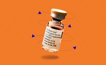 an illustration of a vial of Jynneos monkeypox vaccine, cut into 5 pieces