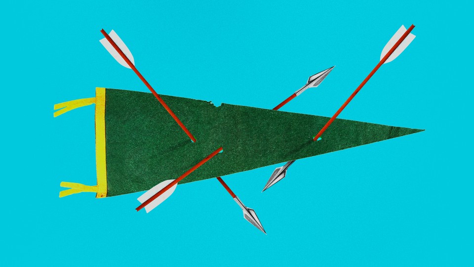 A college pennant with arrows shot through it