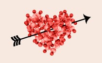 a heart made of molecules being pierced by an arrow