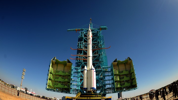 China's Long March rocket carrying the crewed spacecraft Shenzhou-11 at the launch center in Jiuquan, China, on October 10, 2016.